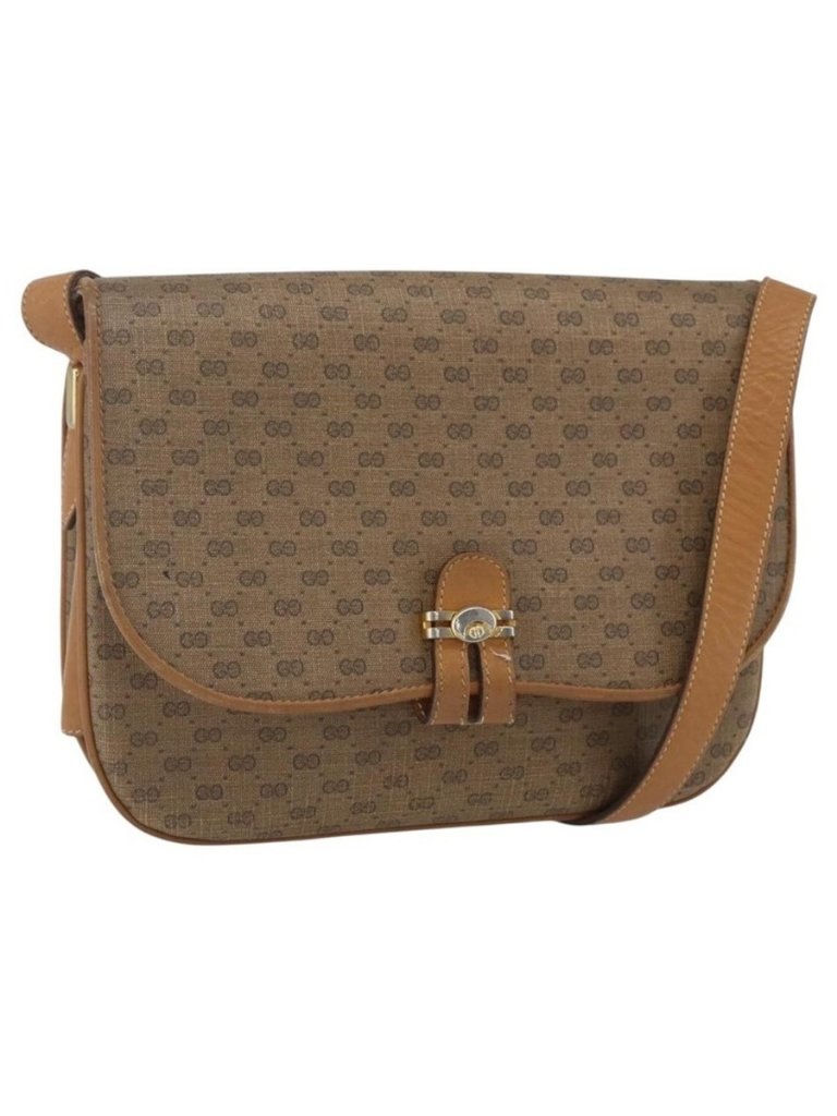 Authentic Gucci Micro Gg Supreme Shoulder Bag Pvc Beige Gold 001 406 1780